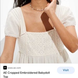 American Eagle cropped embroidered babydoll top